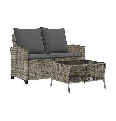 Garden Sofa Grey Pe rattan 2-Seater Water-resistant materials
