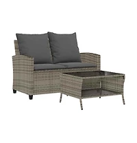 Garden Sofa Grey Pe rattan 2-Seater Water-resistant materials