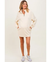 Pinkblush Maternity Cream Half Zip Long Sleeve Mini Dress