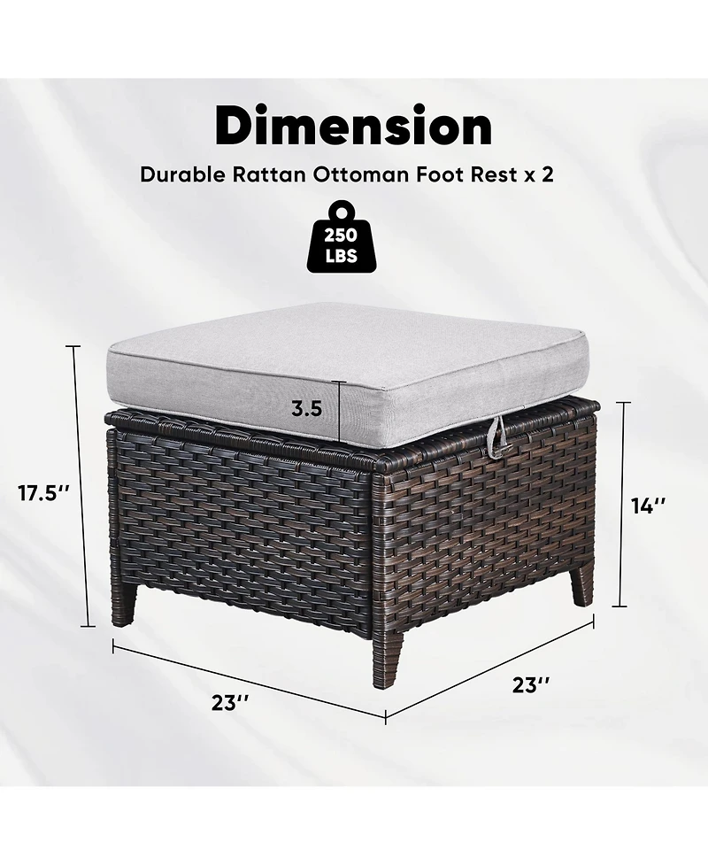 Gymojoy ArcLine Pe Wicker Outdoor Patio Ottoman with Olefin Cushions