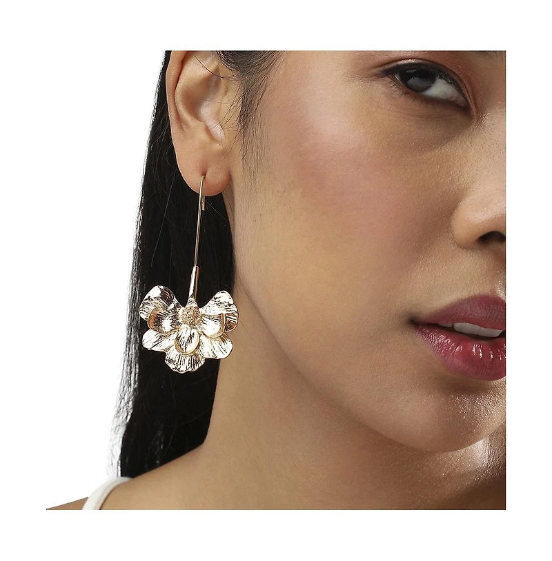 Sohi Metallic Semi Flora Drop Earrings