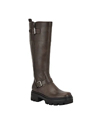 Guess Women's Lynnie Wide Calf Tall Buckle Moto Lug Boots