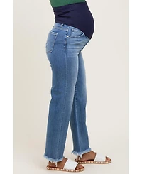 Pinkblush Blue Frayed Hem Ankle Straight Leg Maternity Jeans