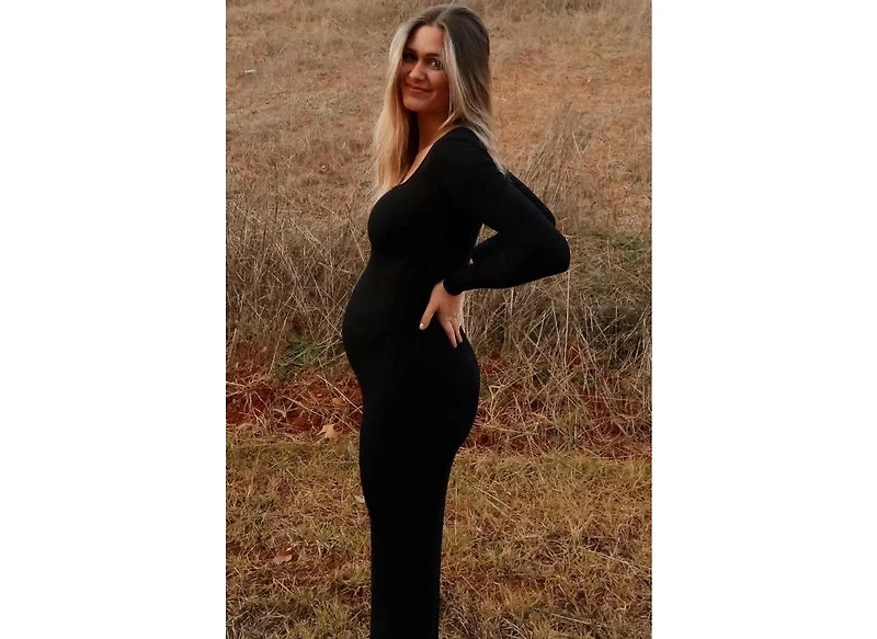 Pinkblush Black Ribbed Long Sleeve Square Neck Maternity Maxi Dress