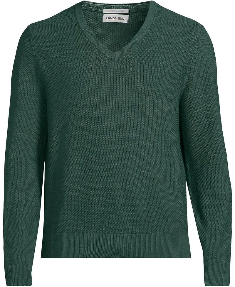 Lands' End Men's Long Sleeve Washable Merino Wool V Neck Sweater