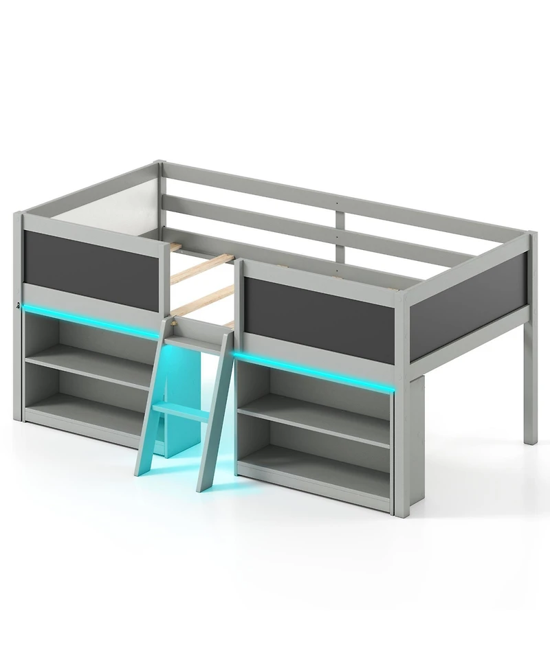 Gymax Low Loft Bed Twin Wooden Frame Kid's Cabin w/ Bookcases