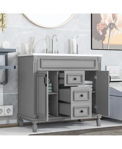 Lovmor 36inch Bathroom Vanity with Top Sink Modern Bathroom Storage Cabinet with 2 Soft Closing Doors and 2 Drawers Single Sink Bathroom Vanity
