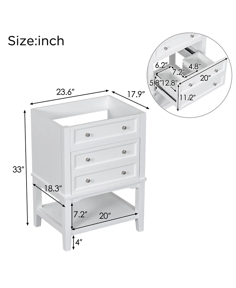Bathroom Vanity Without Sink Base Only Solid Wood Frame Bathroom Storage Cabinet with Drawer White