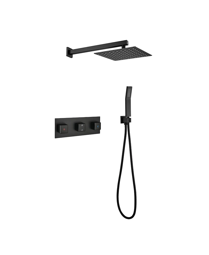 Rainsken Brass Matte Black Shower Faucet Set Shower System 10 Inch Rainfall Shower Head with Handheld Sprayer Bathroom Luxury Rain Mixer Combo Set