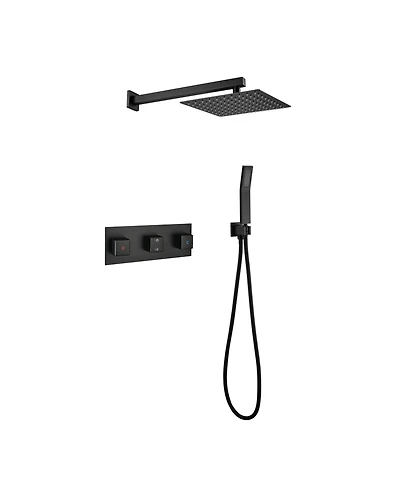 Rainsken Brass Matte Black Shower Faucet Set Shower System 10 Inch Rainfall Shower Head with Handheld Sprayer Bathroom Luxury Rain Mixer Combo Set