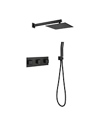 Rainsken Brass Matte Black Shower Faucet Set Shower System 10 Inch Rainfall Shower Head with Handheld Sprayer Bathroom Luxury Rain Mixer Combo Set