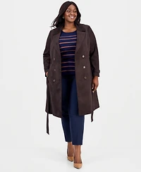 Tahari Asl Plus Size Faux-Suede Trench Coat