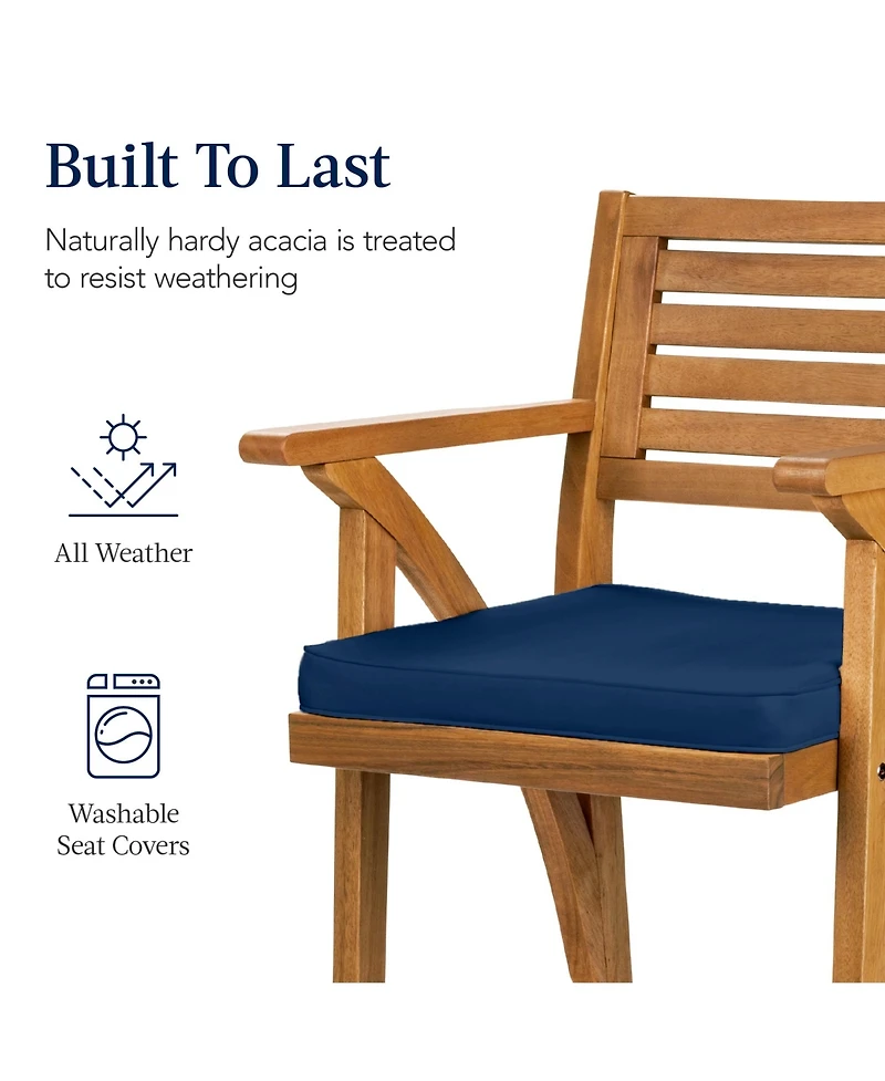 Best Choice Products Set of 2 Outdoor Acacia Wood Bar Stools Bar Chairs w/ Weather-Resistant Cushions