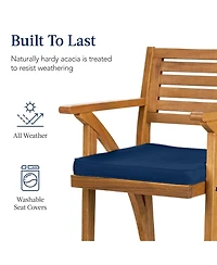 Best Choice Products Set of 2 Outdoor Acacia Wood Bar Stools Bar Chairs w/ Weather-Resistant Cushions
