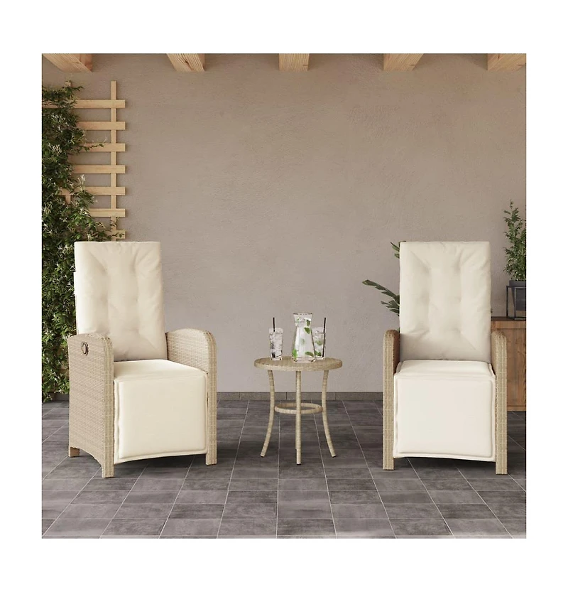Reclining Garden Chair Set of 2 Beige and Cream White