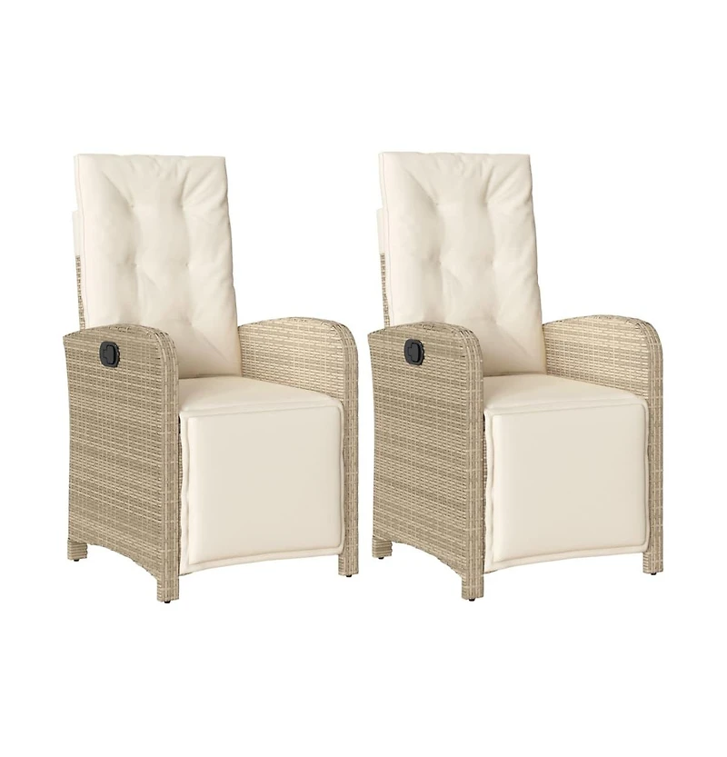 Reclining Garden Chair Set of 2 Beige and Cream White
