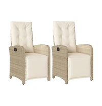 Reclining Garden Chair Set of 2 Beige and Cream White