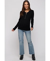 Pinkblush Black Ribbed Knit Button Long Sleeve Maternity Top