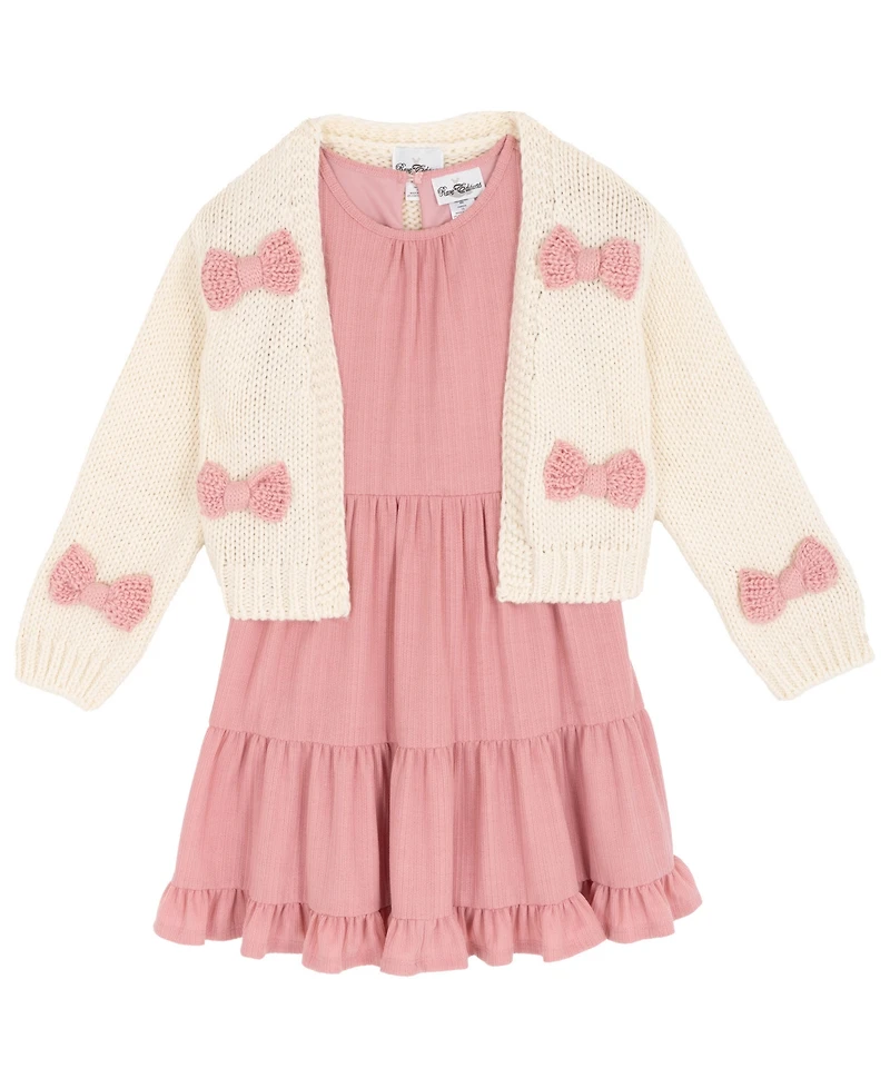Rare Editions Big Girls 7-16 2-Piece Tiered Dress and Bow Detail Cardigan Set