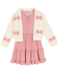 Rare Editions Big Girls 7-16 2-Piece Tiered Dress and Bow Detail Cardigan Set