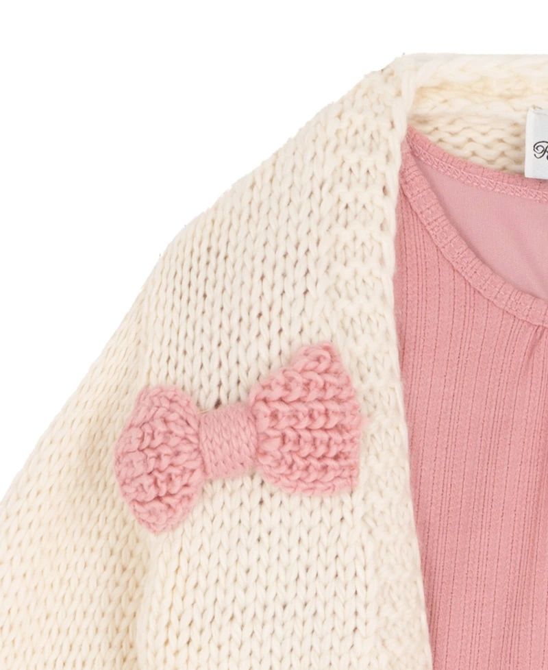 Rare Editions Girls 2T-6X 2-Piece Bow Cardigan Textured Knit Dress