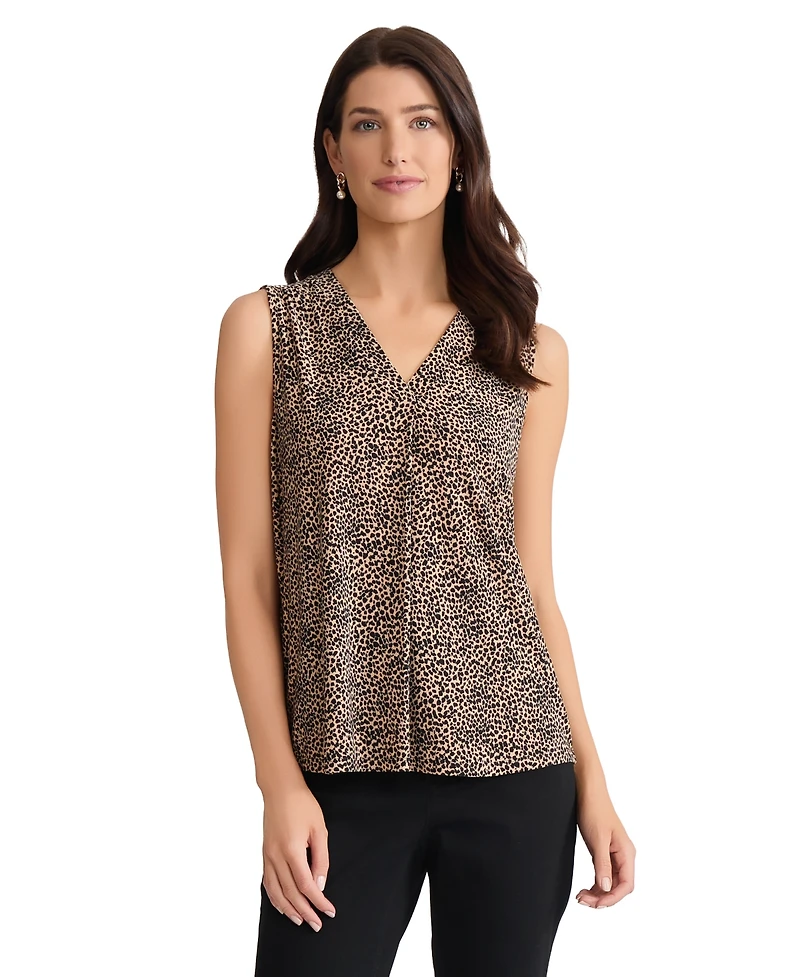 Jones New York Women's Sleeveless V-Neck Pleat Front Top
