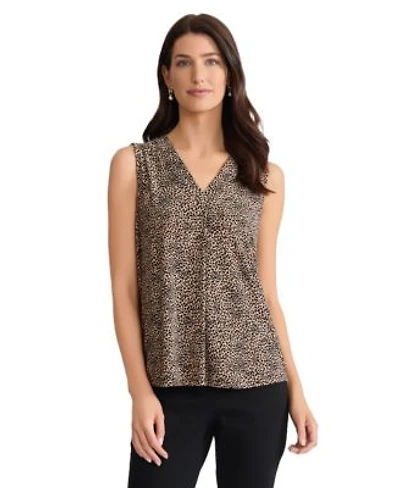 Jones New York Womens Sleeveless V Neck Pleat Front Top