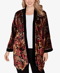 Ruby Rd. Plus Printed Velvet Burnout Open Cardigan Jacket