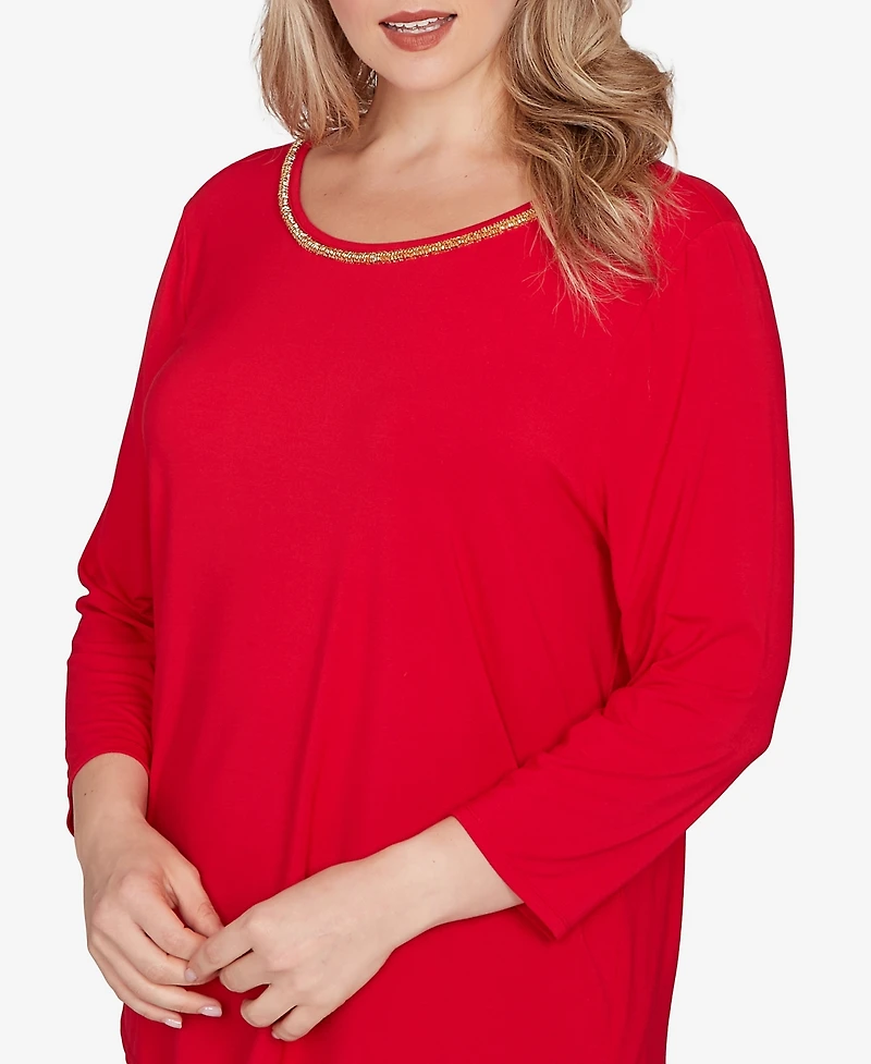 Ruby Rd. Plus Embellished Scoop Neck Solid Knit Top