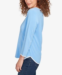 Ruby Rd. Plus Contrast Embroidered Solid Knit Top