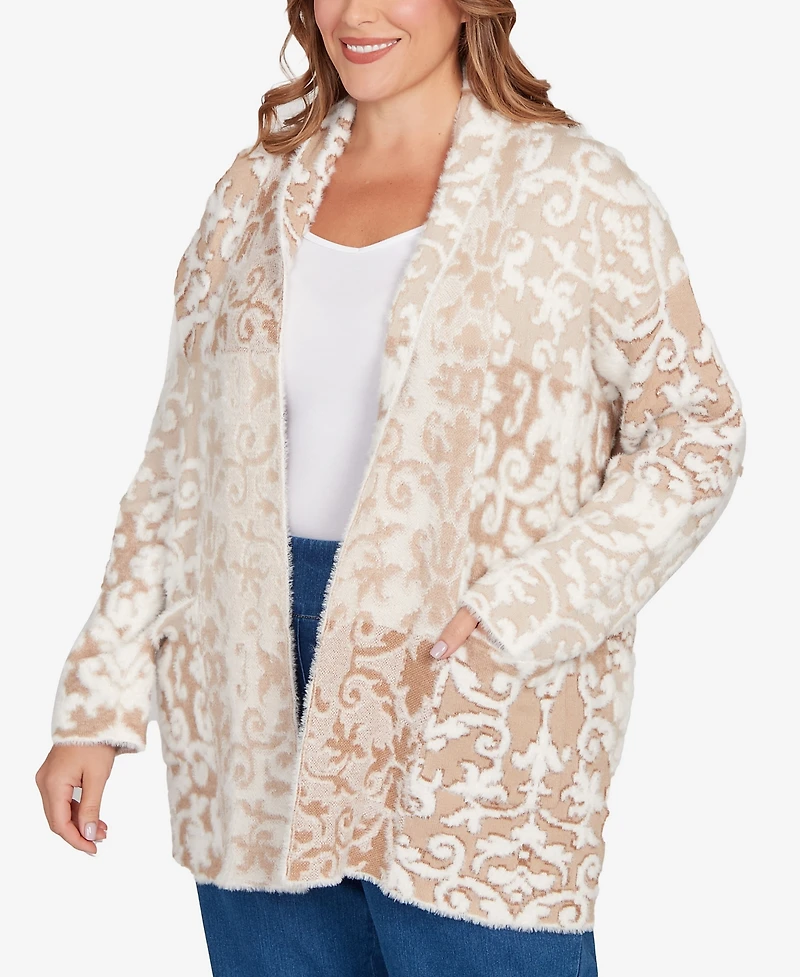 Ruby Rd. Plus Eyelash Scroll Jacquard Cardigan Sweater