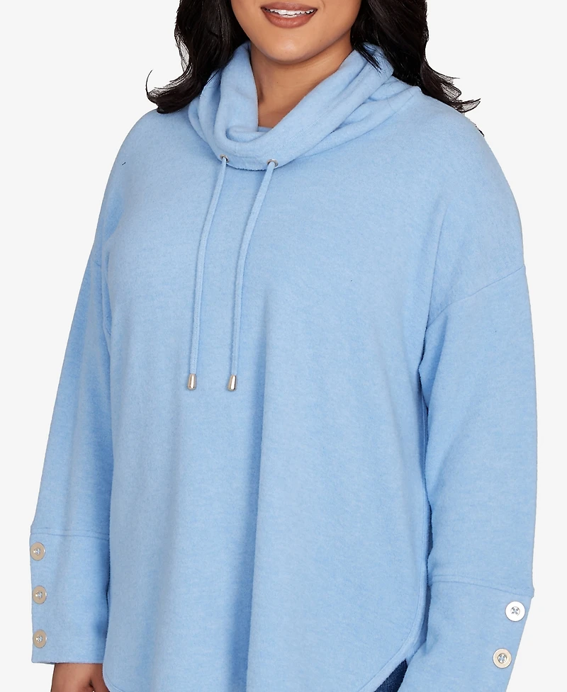Ruby Rd. Plus Cowl Neck Cozy Hatchi Drawstring Top