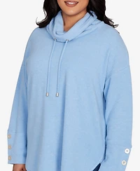 Ruby Rd. Plus Cowl Neck Cozy Hatchi Drawstring Top