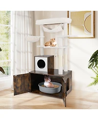 Gymax 59 inch Cat Tree w/ Litter Box Enclosure w/ Hidden Washroom Scratching Posts