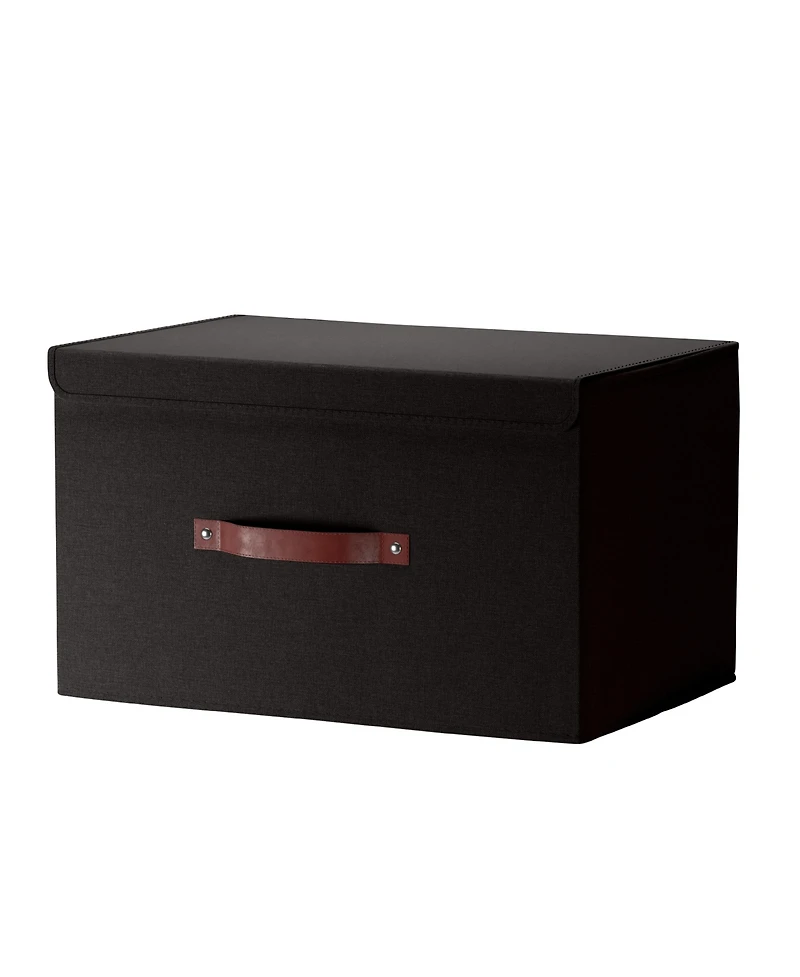 Ornavo Home Pack Foldable Linen Storage Bin with Faux Leather Handles and Lid