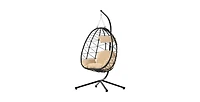 37 Inch Wicker Egg Chair with Stand and Removable Cushion for Indoor and Outdoor Use