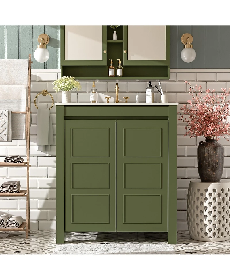 Casainc 30" Bathroom Vanity with Ceramic Sink, Soft-Close Doors, Adjustable Shelf and Modern Storage Cabinet