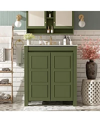 Casainc 30" Bathroom Vanity with Ceramic Sink, Soft-Close Doors, Adjustable Shelf and Modern Storage Cabinet