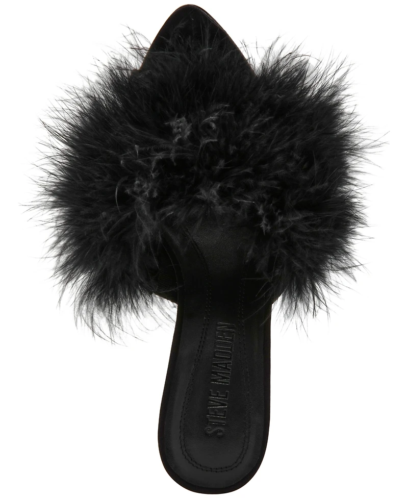 Steve Madden Women's Ashbey Feather Stiletto Dress Mules