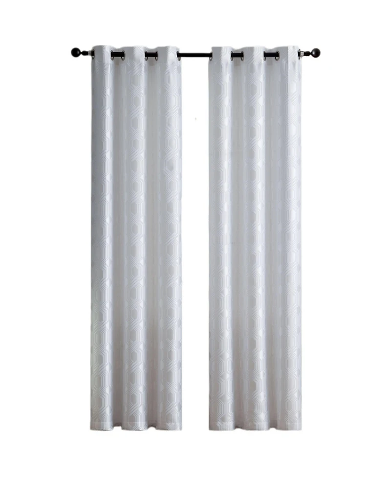 Kate Aurora Contemporary Living 2 Pack Semi Sheer Geometric Grommet Top Curtain Panels - White