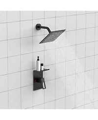 Rainsken Shower Faucet Set with Storage Rack 8-inch Rain Shower Head with Single Spray Shower Head, Matte Black