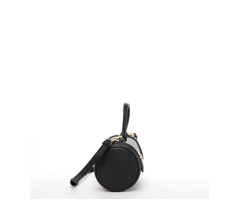 Susu Women's Top Handle Leather Crossbody Bag Convertible Cylinder Shoulder & Evening Purse with Gold Hardware and Detachable strap
