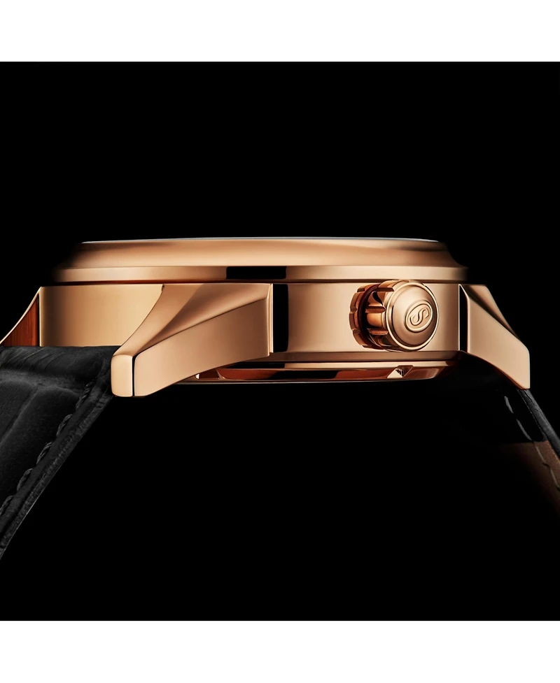 Stuhrling Vanguard 1019.04 Legacy Collection Dual Time Automatic Skeleton Watch 42mm Rose Gold Tone Black Dial Leather Strap