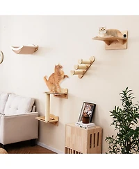Gymax Cat Wall Shelves w/ Hammock 2-step Cat Tree Perch Non-slip Carpet Mat for Indoor