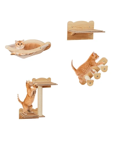 Gymax Cat Wall Shelves w/ Hammock 2-step Cat Tree Perch Non-slip Carpet Mat for Indoor