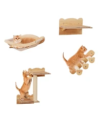 Gymax Cat Wall Shelves w/ Hammock 2-step Cat Tree Perch Non-slip Carpet Mat for Indoor