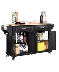 Farmhouse Kitchen Island Cart with Solid Wood Top, Ample Storage, Towel Rack & Locking Wheels, Rolling Buffet Table-Maison Boucle