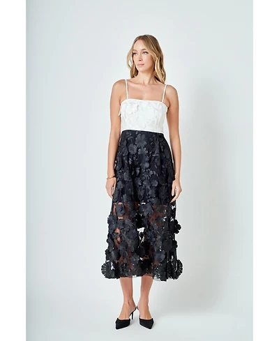 Endless Rose Women's Floral Colorblock Applique Midi Dress