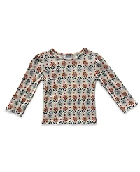 Blueberi Boulevard Girls 2T-6X 3 Piece Floral Top, Bow Beret and Border Ribbed Jumper Set