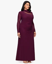 Betsy & Adam Plus Long-Sleeve Asymmetrical Neck Ballgown